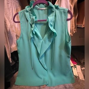 Tahari ruffled turquoise top